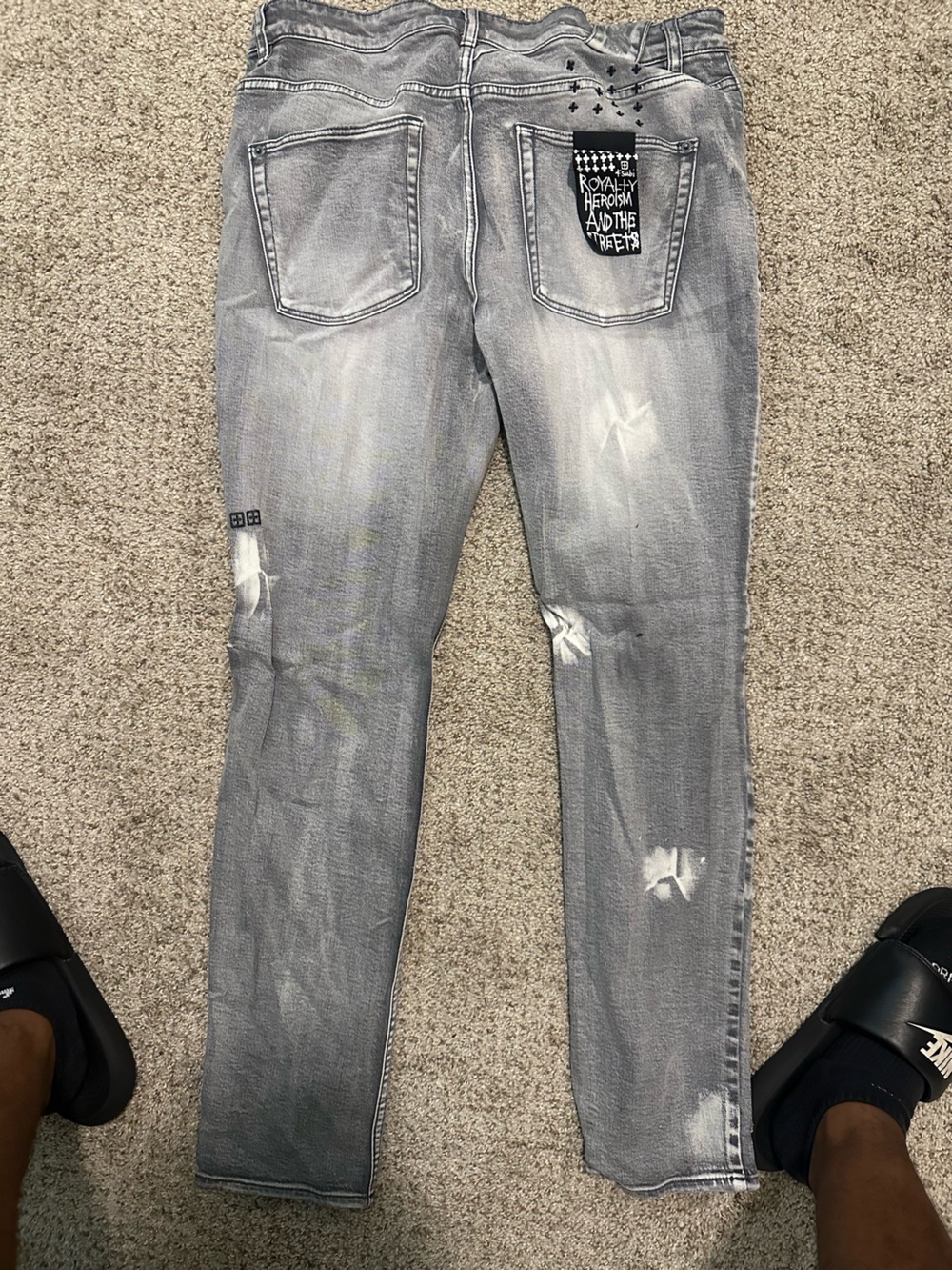Ksubi Men's Light Grey Distressed Straight Jeans